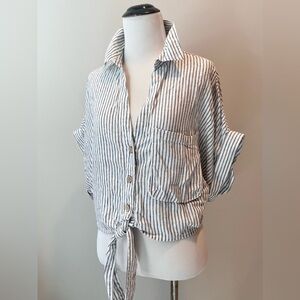 ZARA Linen Blend White and Blue Stripe Tope XS